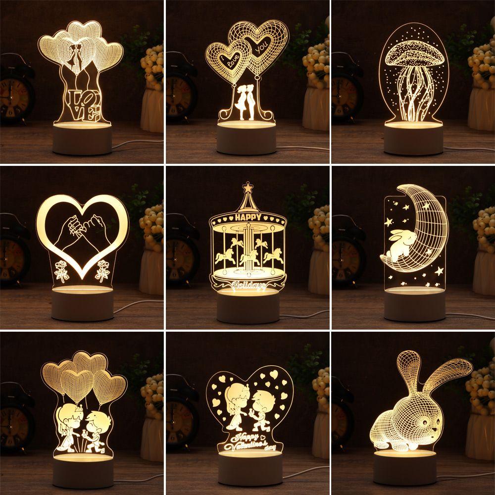 Day Gift Home Decor Luminous Table Lamp Rabbit Heart Love 3D LED Light Acrylic LED Night Lights