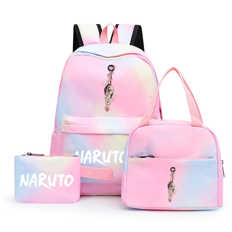 3Pcs/set Anime Naruto Backpack Back To Schoobag with Lunch Bag for Teen Gir Boy Student Bookbag Men Women Leisure Travel Bag