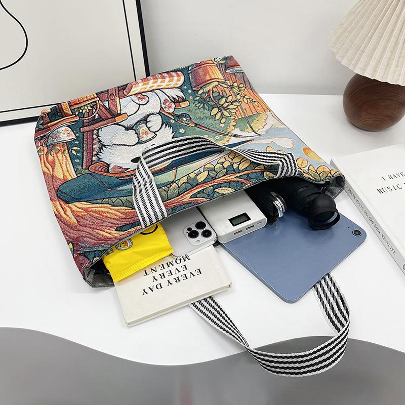 Новая жаккардовая тканая вышитая тканевая сумка мультяшная сумка Мэнмэн сумка через плечо женская сумка портативная студенческая сумка для покупок