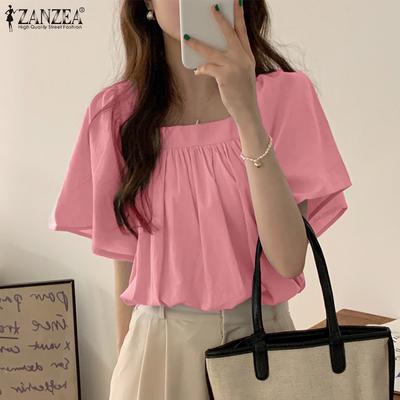 Женская блузка с квадратным вырезом, свободного кроя, повседневная, летняя, с коротким рукавом