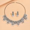 Retro Metal Engraved Pearl Bell Fringed Necklace Fashionable Versatile Small Flower Two-piece Suit Women