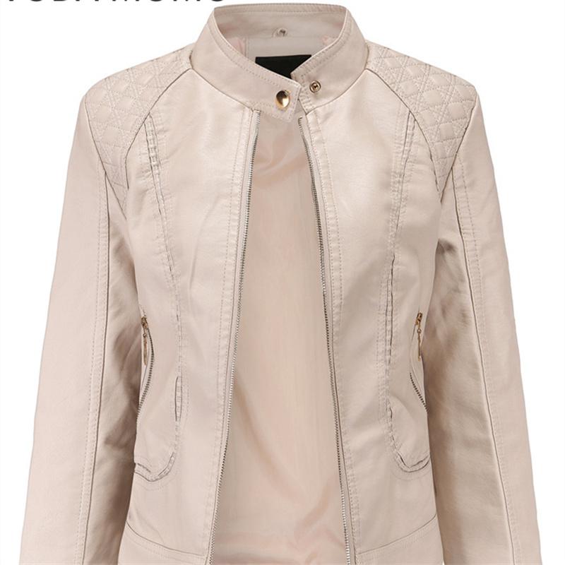 Women's Elegant Stand-up Collar Solid Jacket 2022 Female Three-dimensional Pattern Coat S-4XL New Pu Faux Leather Jacket Women