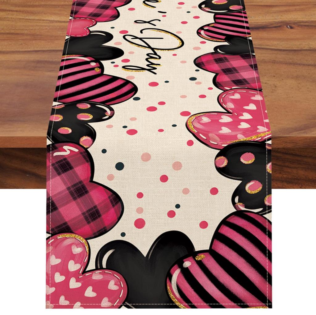 День Святого Валентина Настольный флаг Красный Любовь Клетка Дом Праздничное украшение Настольный флаг Скатерть