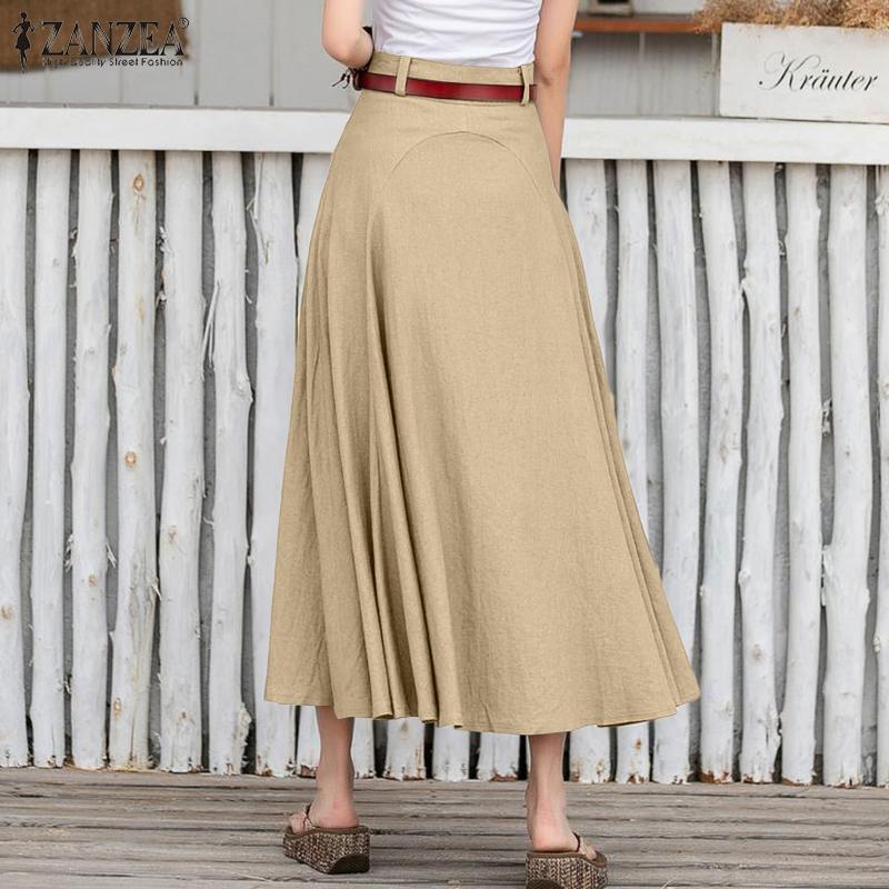 ZANZEA Женские повседневные юбки трапециевидной формы, однотонные свободные высокоэластичные хлопковые длинные юбки