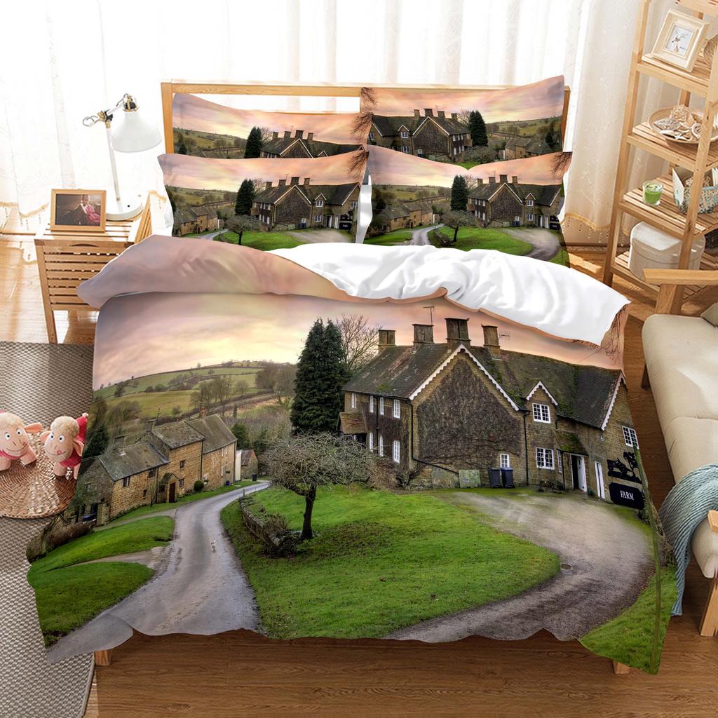 Building Famous Landscape Bedding Set For Bedroom Soft Bedspreads For Bed Home Comfortable Polyester Duvet Cover With Pillowcase