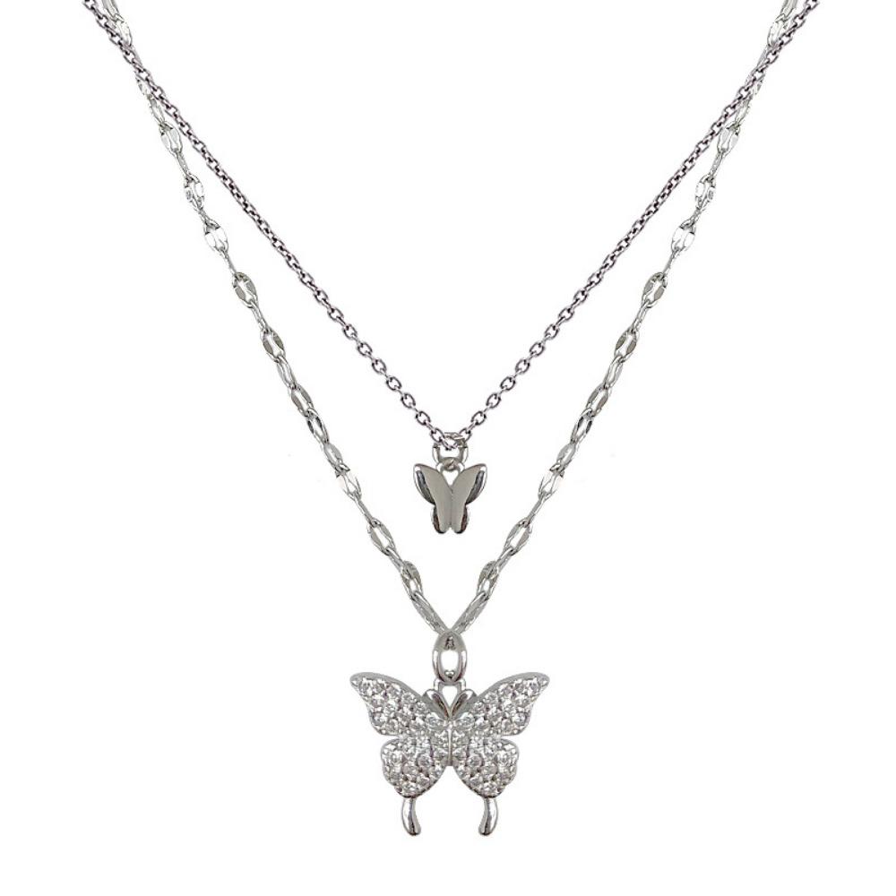Sterling Silver Double-layer Butterfly Necklace Female Niche Cold Wind Sterling Silver Stacked Collarbone Chain