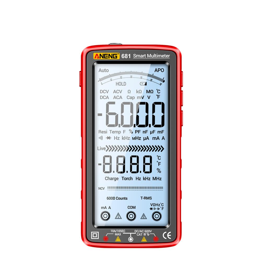 Aneng Цифровой мультиметр 681, 6000 отсчетов, интеллектуальный противоожоговый перезаряжаемый универсальный измерительный прибор NCV