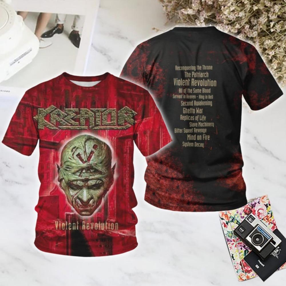 Популярные Рок-футболки Kreator с 3D-печатью Мужские Женские с коротким рукавом с круглым вырезом Футболка Харадзюку Хип-Хоп Топ Футболки Унисекс Одежда