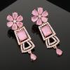 Women's Shimmering Cubic Zirconia Mint Pink Stone Rose Gold Earrings
