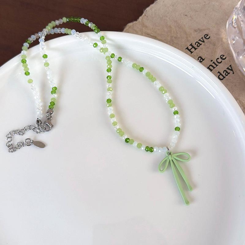 Свежий зеленый галстук, коллекция ожерелья ручной работы из бисера, цепочка на ключицу, дизайн, ниша, колье, ожерелье