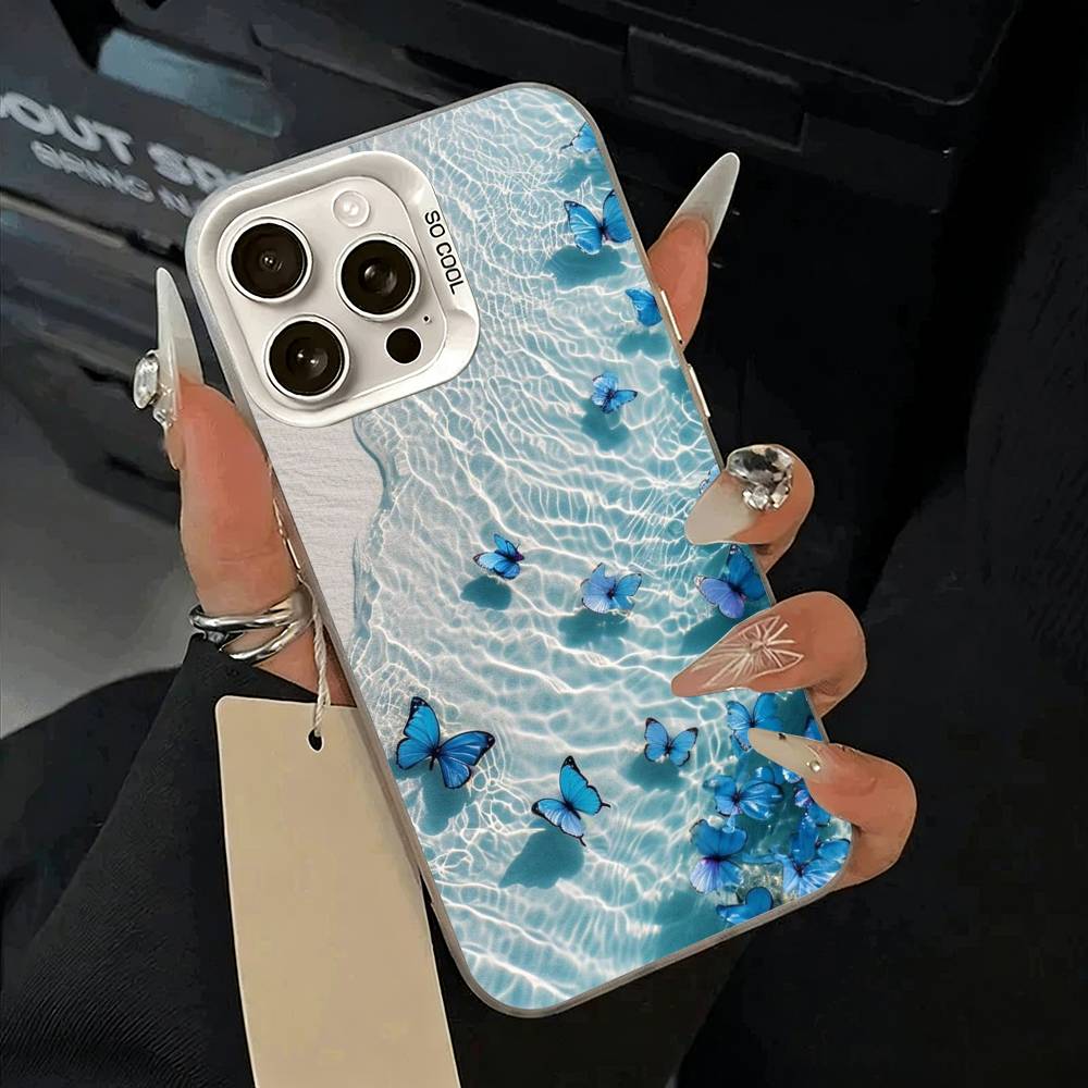 Синяя бабочка Волна океана Чехол для телефона Для iPhone 17,16,15,14,13,12,11 Plus,Pro Max,XS,белый серебристый чехол для телефона