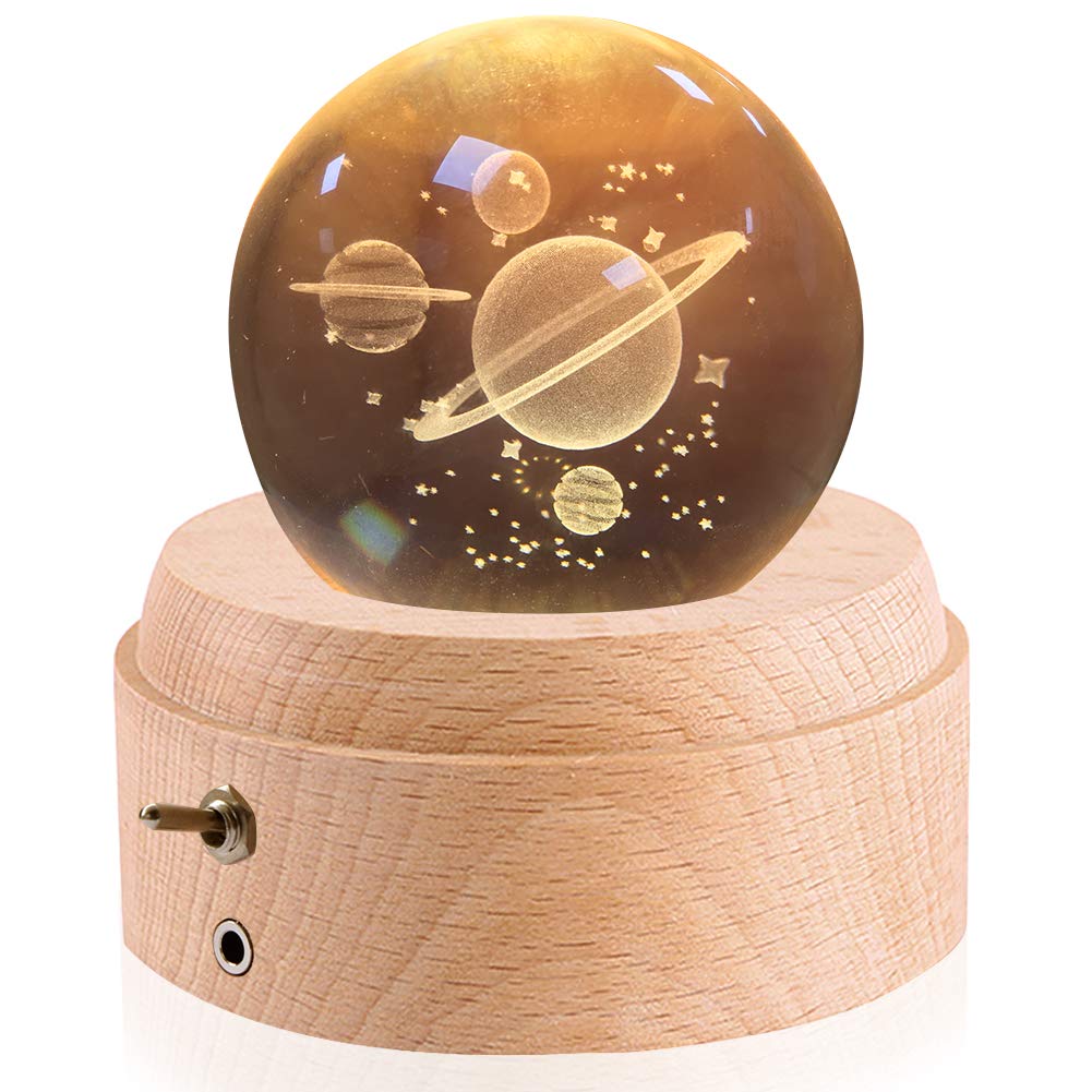 Mozalida Music Box Planet Space Crystal Ball Music Perfect for Snow or As a Moon This Stylish Handmade Music Box Features a and Crystal Ball It Also