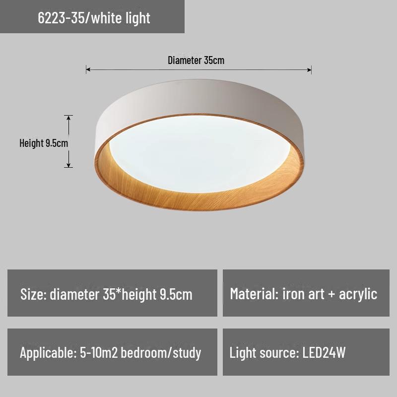Nordic Wabi-Sabi Wood Grain LED Ceiling Lamp for Bedroom and Living Room