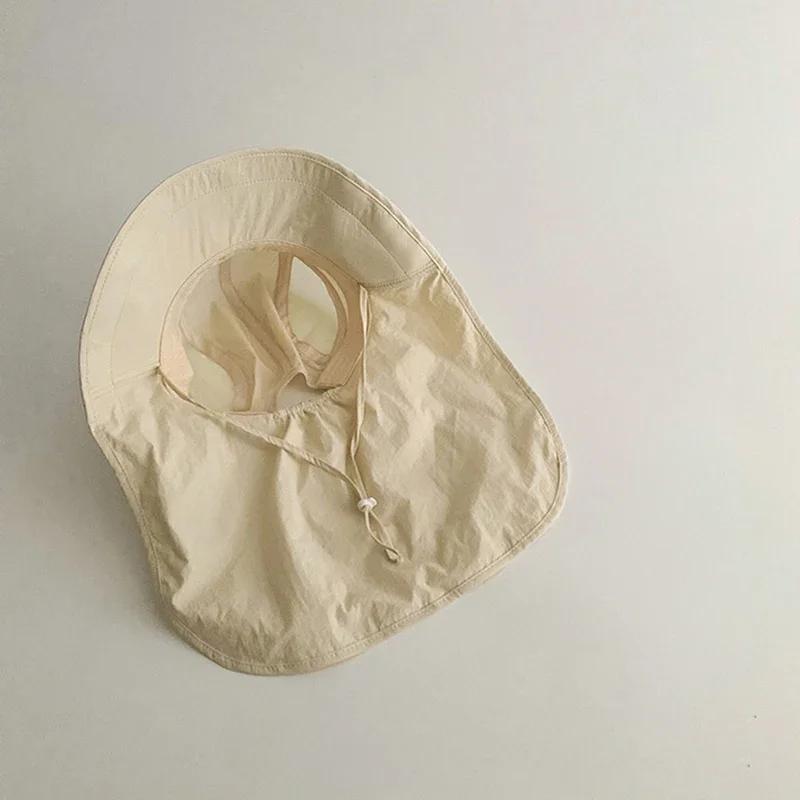 Летняя шляпа от солнца однотонная для мальчика девочки корейская с большими полями шляпа рыбака детская быстросохнущая сетчатая защита от УФ лучей пляжная кепка с защитой шеи