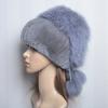 New Lady Winter Warm Natural Rex Rabbit Fur Hat Women Elastic Soft Handmade Knitted Real Fur Cap Fox Fur Beanies Hats