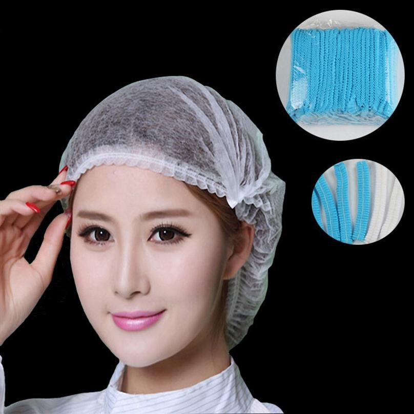 100pcs/pack Disposable Hair Net Cap Non Woven Anti-static Hat Elastic Head Cover