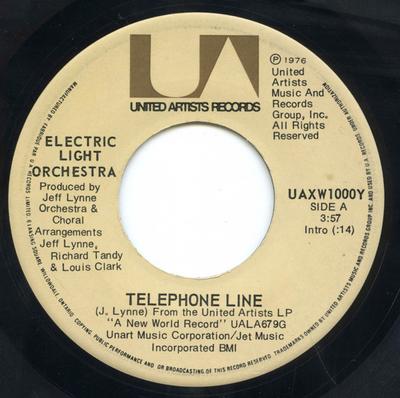 7-дюймовая пластинка ELECTRIC LIGHT ORCHESTRA - Telephone Line UAXW1000Y United Artists 1977 Канада Рок Б/У