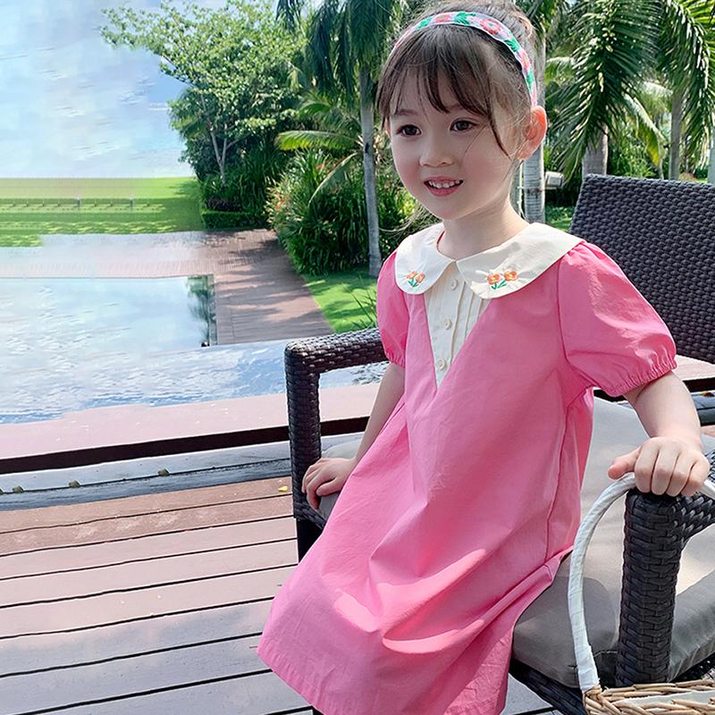 Летнее платье с цветочной вышивкой для девочек, платье принцессы, лоскутный дизайн