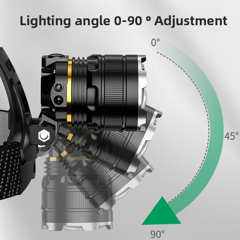 LED ultra strong headlight sensing zoom charging head flashlight high-power headlight 1000M headlight using 2 * 18650 fishing