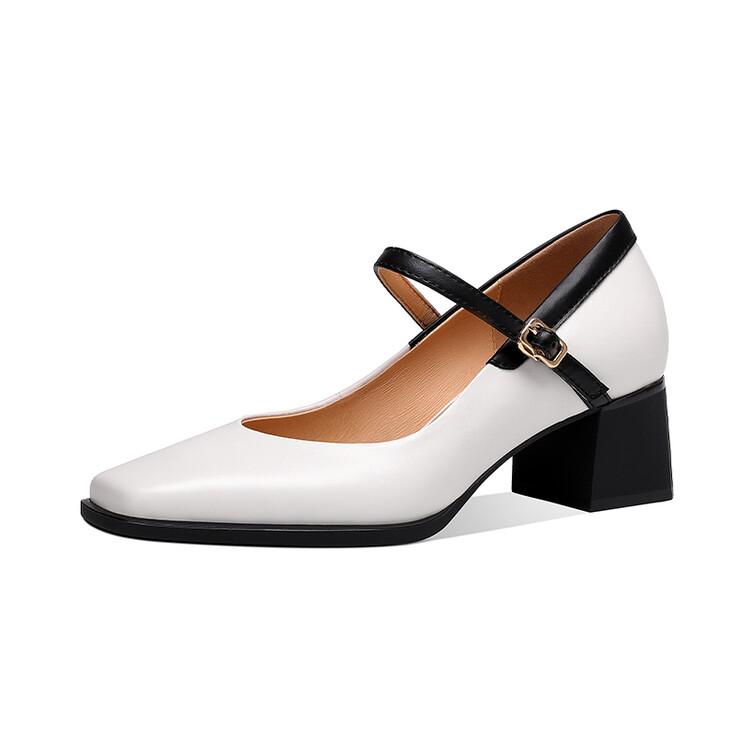 Модные Новые Туфли из Натуральной Кожи Винтажные Женские Туфли Модные Туфли-Лодочки с Квадратным Носком на Массивном Каблуке Весенние Женские Туфли Zapatos De Mujer Туфли Мэри Джейн