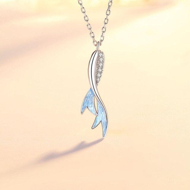 New 925 Sterling Silver Women Necklace Fashion Simple Fish Tail Pendant Beautiful Micro-set Zircon Clavicle Chain Jewelry Gift