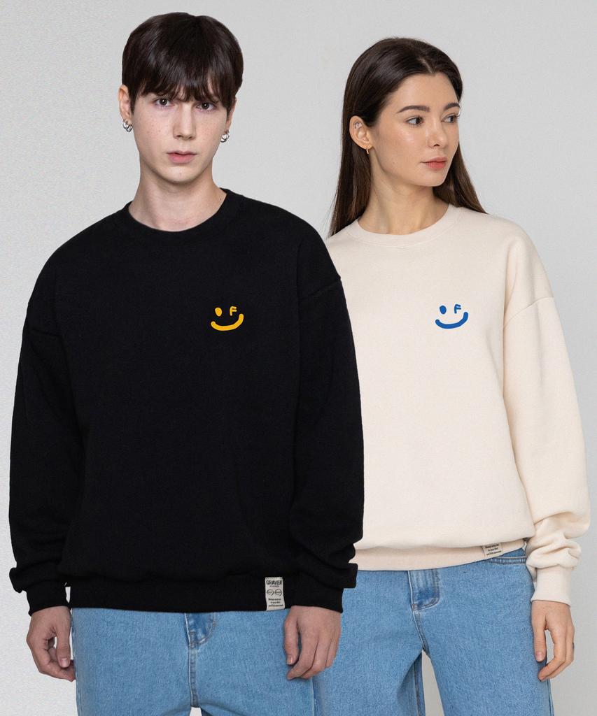 GRAVER [Unisex] Small Drawing Smile Sweatshirt_Black
