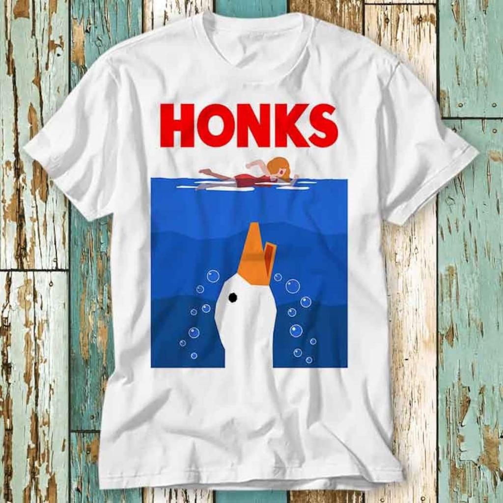 Honk Honk Jaws Honks Funny Goose Duck DnD T-Shirt Top Design Unisex Ladies Mens Tee Retro Fashion Vintage Shirt S875