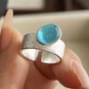 925 Sterling Silver Rings for Women Couple Minimalist Vintage Blue Stone Ring Fine CZ Jewelry Birthday Gift Prevent Allergy
