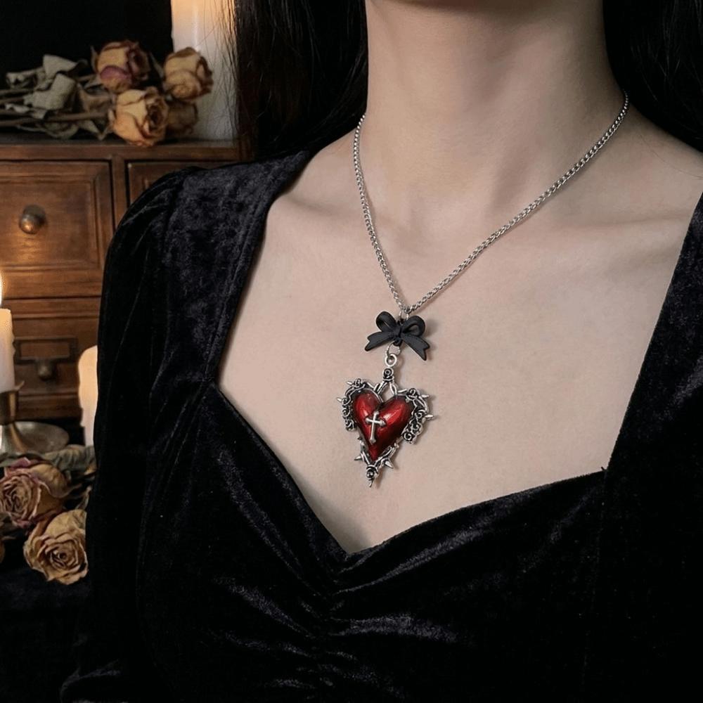 Vintage Gothic Cross Necklace Black Bow Halloween Thorn Choker Pendant Clavicle Chain  Daily Wear