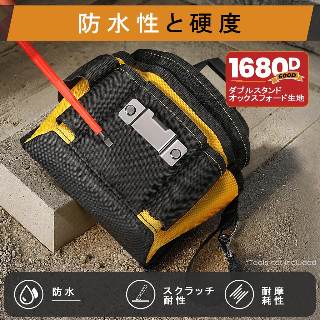 DIYPro Waist Bag Tool Organizer with 21 Compartments Electrician Pouch Heavy Duty for Carpenters and Home Improvement Clip, -