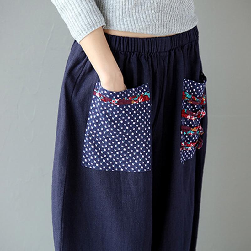 Винтажные женские шаровары в этническом стиле с эластичной резинкой на талии, широкие брюки, мешковатые свободные хлопковые льняные брюки