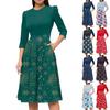 Women's Casual And Fashionable Floral Printed 3/4 Sleeve Pocket With Back Zipper Dress