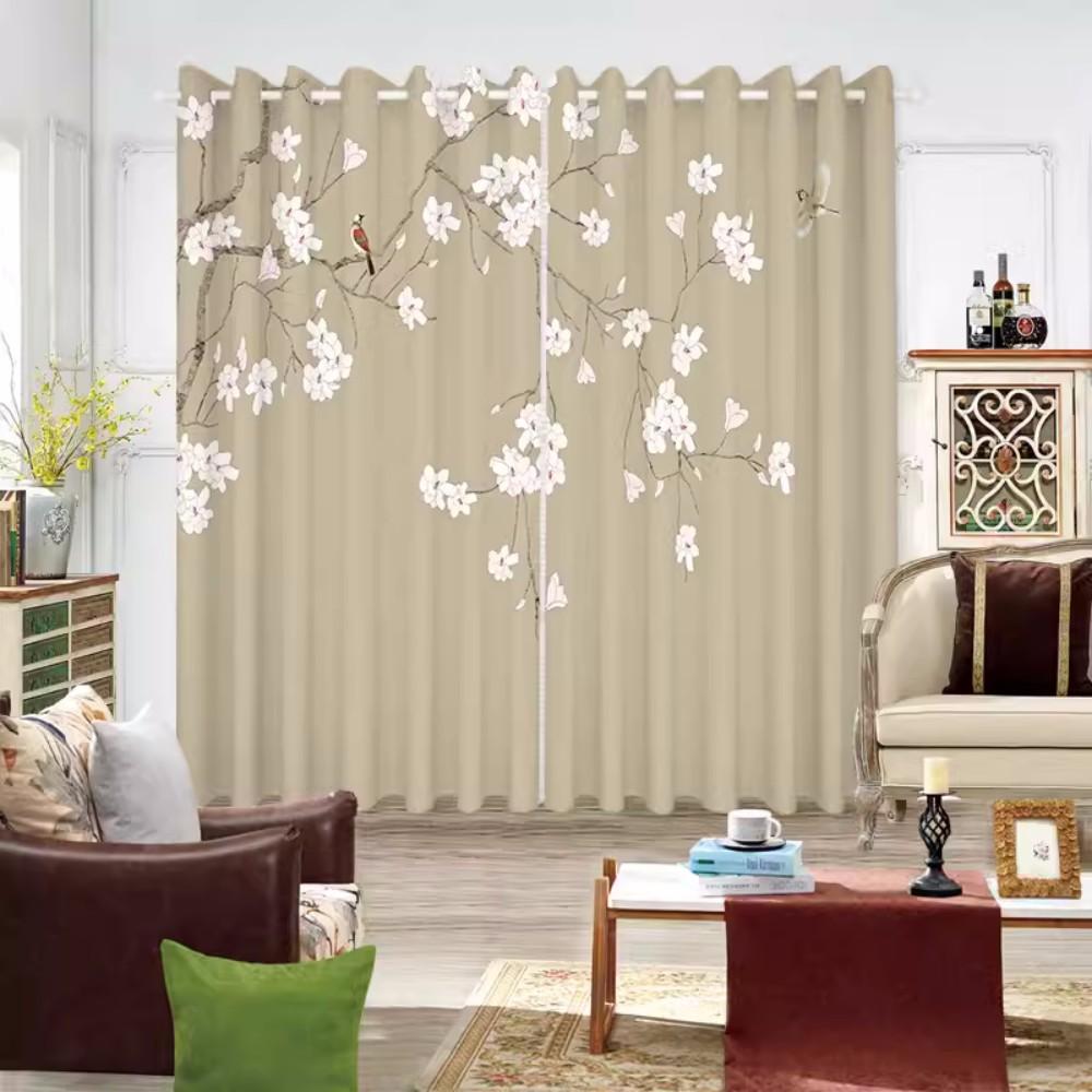2-панельная китайская занавеска с рисунком дерева, луны, цветов, бабочек, птиц, занавеска для спальни, гостиной, окна от пола до потолка