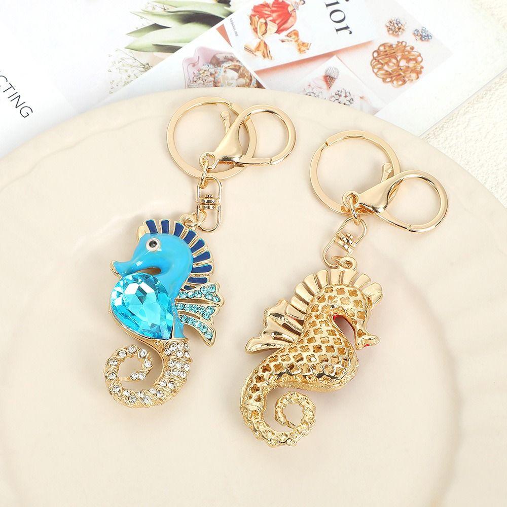 Super Flash Car Key Ring Rhinestone Bag Pendant Fashion Ocean Seahorse Keychain For Women Bag