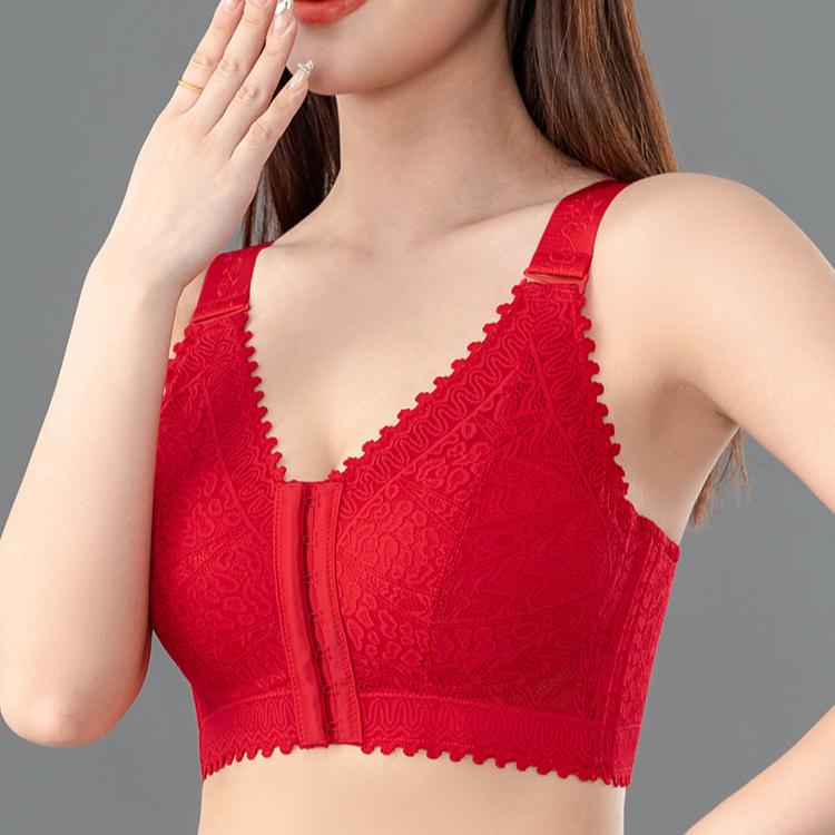 Нижнее белье с пуговицами спереди, красивое сзади, тонкий, со сборками, антипровисающий, регулируемый бюстгальтер для женщин больших размеров, без стальных колец
