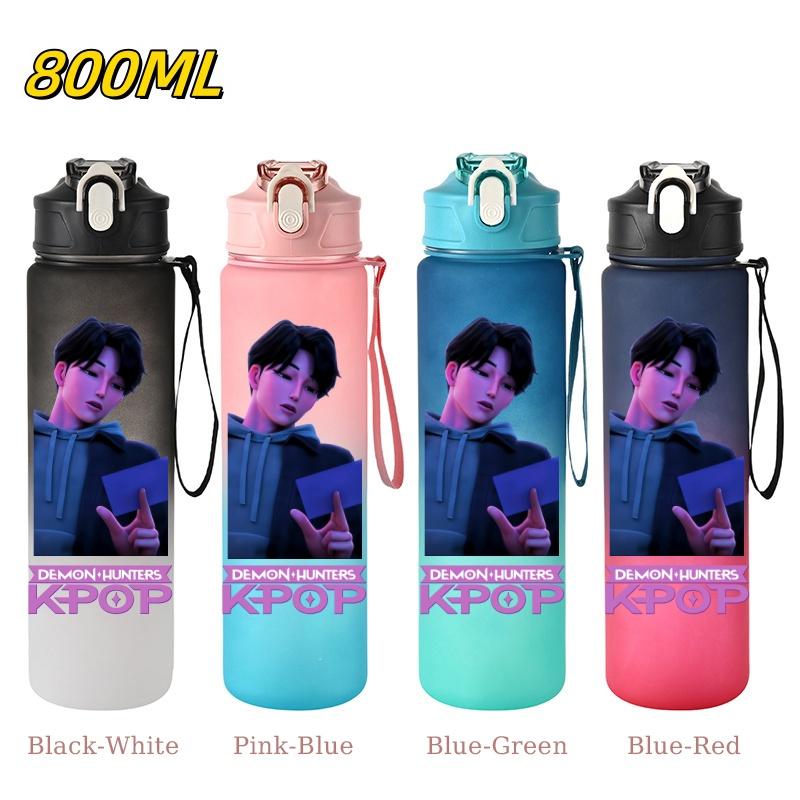 800ML KPop Demon Hunters Gradient Cartoon Pattern Big Capacity Straw Water Cup Outdoor Portable Sports Drink Bottles Travel Mug