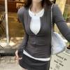 Женский кардиган на молнии в корейском стиле с колорблоком, футболка с длинным рукавом - Осень/Зима 2024, приталенный топ