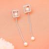 Square Designer Tassel Earrings Rhodium Plated White Pearl For Girls Women