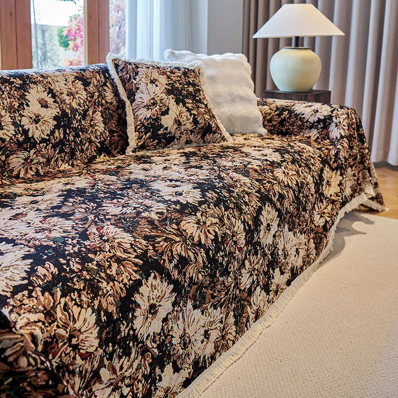 Бохо Ретро Чехол на диван Хлопково-льняная ткань Противоскользящий и Грязеотталкивающий Всесезонный Защита от царапин Цельный Чехол на диван Плед