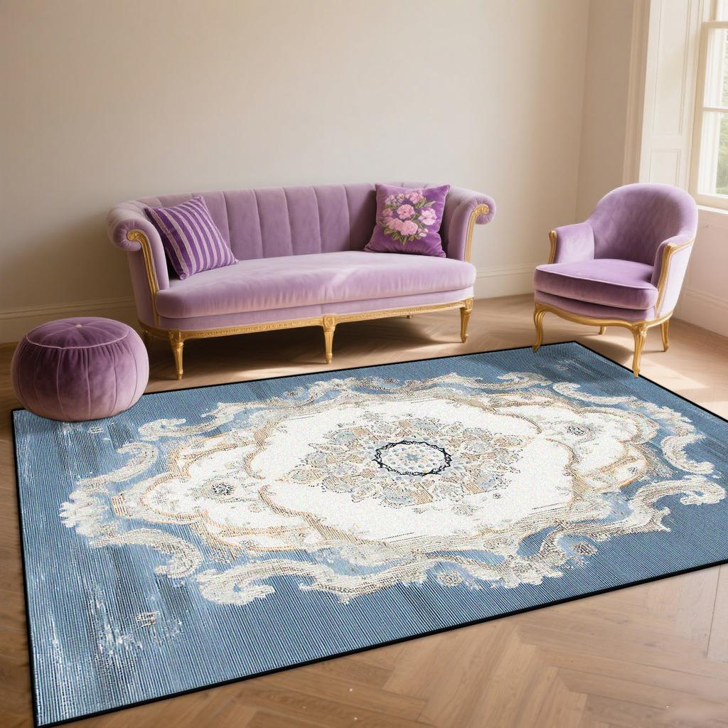Persian Blue Living Room Rugs Flannel Decoration Bedroom Anti Slip Floor Mats Customizable Lounge Carpet Washable Gaming Room