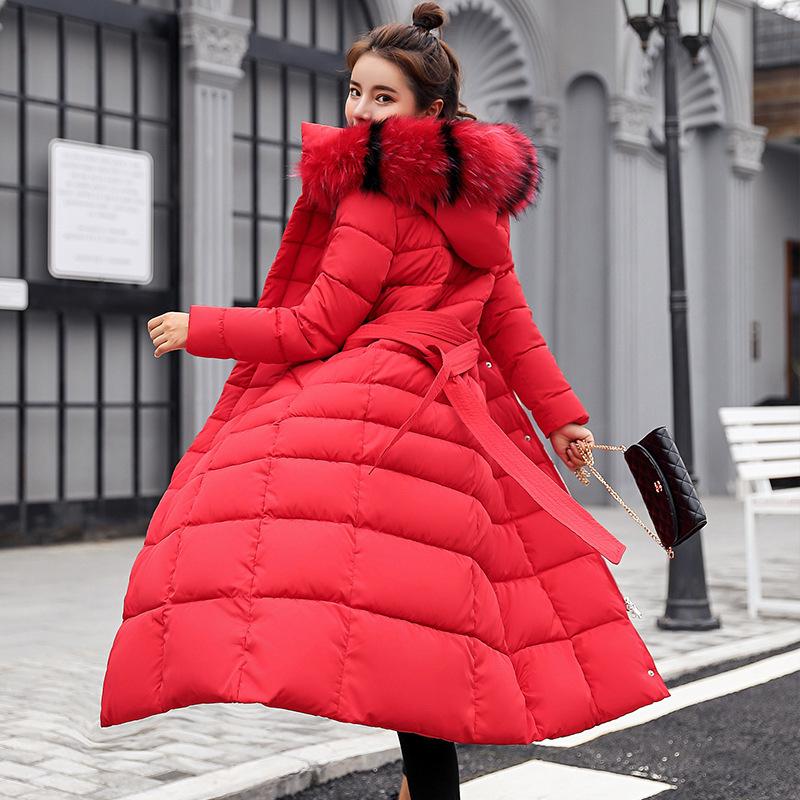 Down Padded Jacket Women's Long Parkas Winter Clothing Korean Slim Over-the-knee Thickened Down Jacket Cotton Jacket