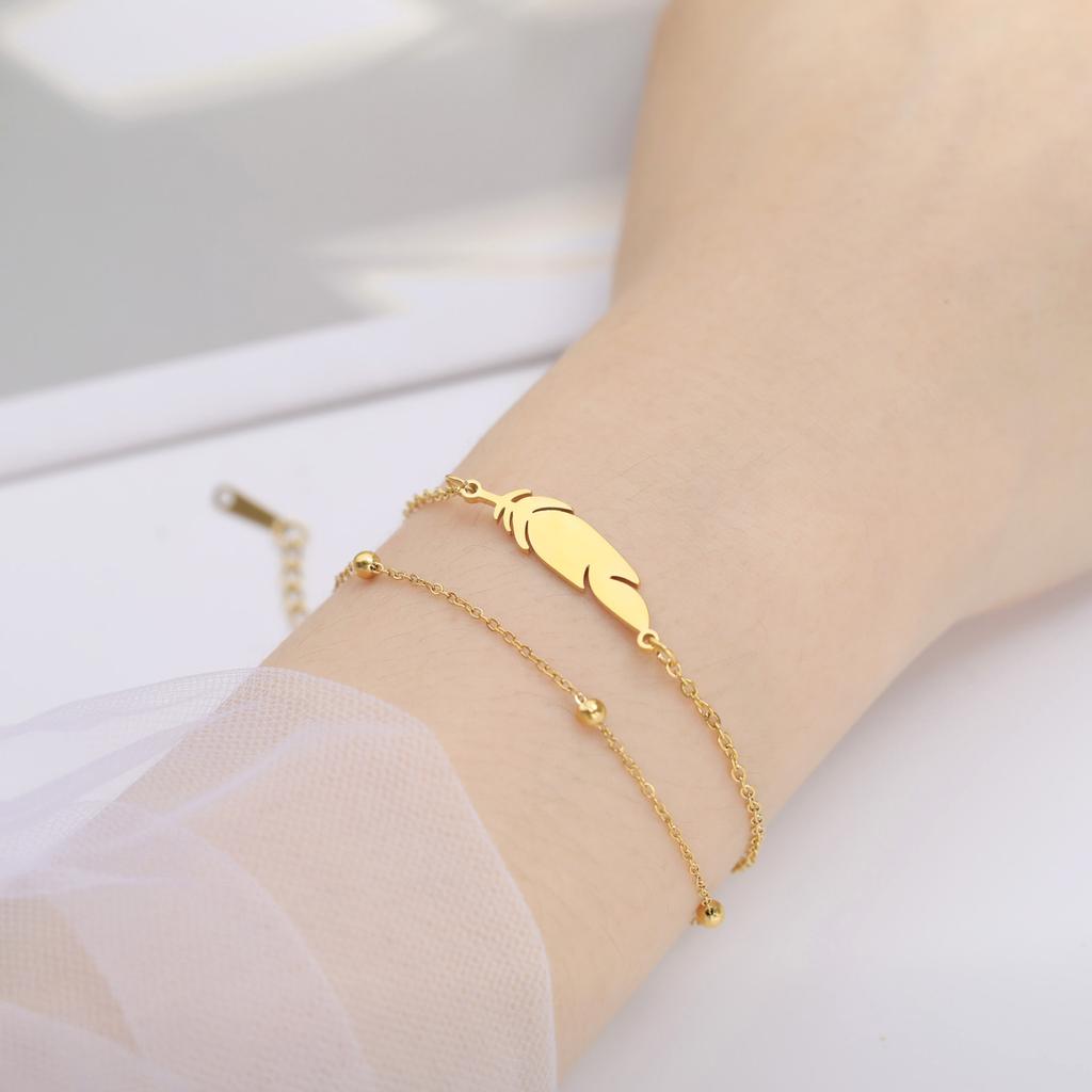 Браслеты из нержавеющей стали для женщин Серебряный браслет с перьями для женщин в пляжном стиле, регулируемый женский браслет