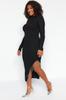 Women's Style Plus Size Asymmetrical Cut Knitwear Dress with Black Accessory Detail