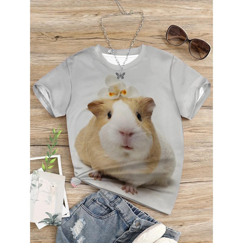 Футболки 2024 года для девочек, летняя одежда для девочек 10 лет, детская футболка с изображением хомяка, детская одежда, детская графика