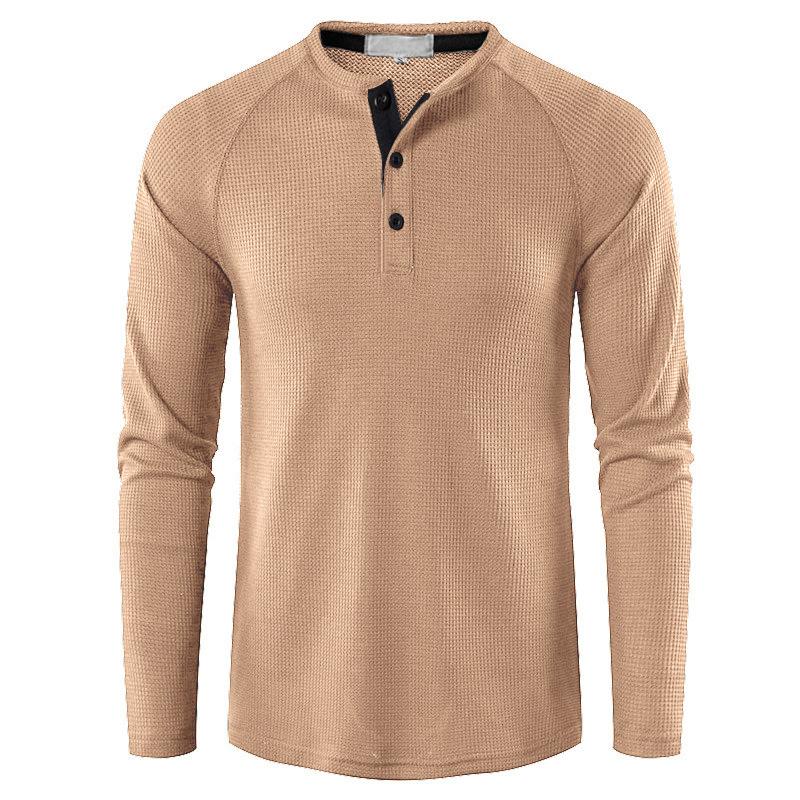 Мужская повседневная футболка-henley с вафельной вязкой, с длинным рукавом