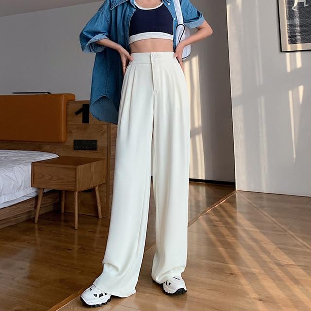 Summer Loose Casual Trousers For Women High Waist Maxi Wide Leg Pants Female Elegant 2022 Fashion Clothes New