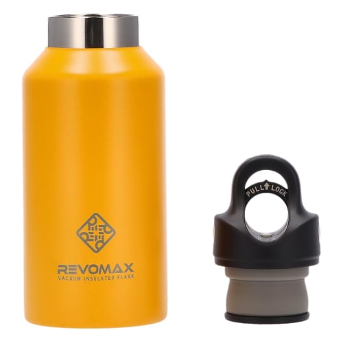 RevoMax V3 Vacuum Insulated Flask DWF-12137B, Lemon Yellow, 355mL Slim, One-Touch Operation, Keeps Drinks Hot or Cold, Perfect for Carbonating