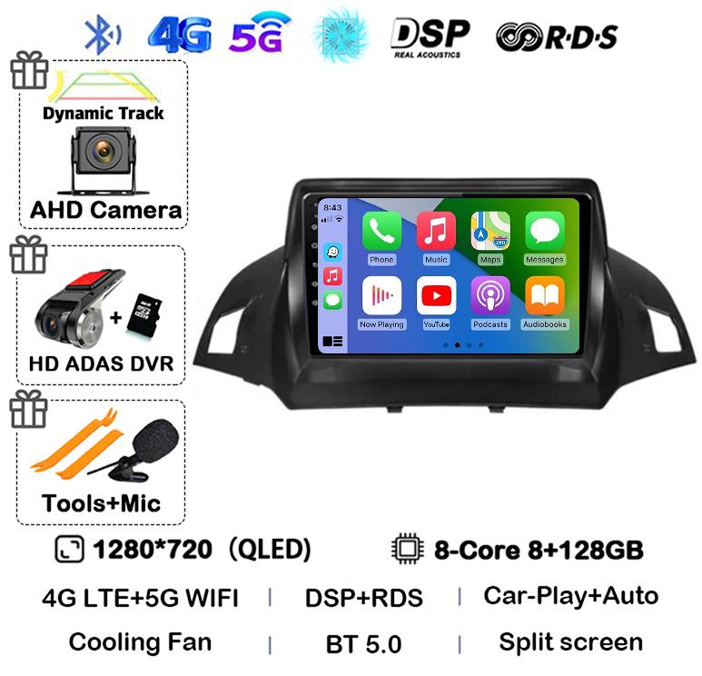 Android 14 Carplay Auto для Ford Kuga Escape 2013 2014 2015 2016 Автомобильный радиоприемник Мультимедиа Видеоплеер GPS Стерео 4G WIFI Головное устройство