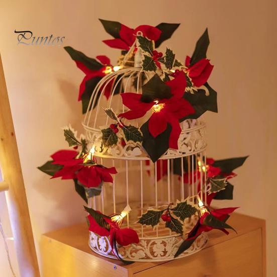 2M 10LED Рождественская гирлянда Световое украшение Светящаяся гирлянда Искусственный цветок Пуансеттия Праздник Рождественская елка Настенная лестница Подвесной венок Орнамент