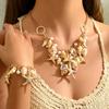 Ocean Style Women's Necklace and Bracelet Set with Unique Starfish and Shell Inlaid Pearl Design Choker Jewelry